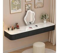 Toeletta per trucco in legno massello con cassetti, completamente assemblata, tavolo da toeletta multifunzionale con angoli arrotondati per camera da letto (nero con piano in pietra sinterizzata, 80