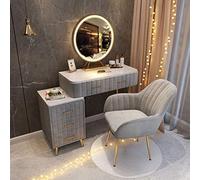 Toeletta regolabile per ragazze con specchio, piano del tavolo e sgabello in marmo ad alta capacità, perfetto tavolo da toeletta per bambini, design elegante, B-80 cm x 40 cm x 76 cm