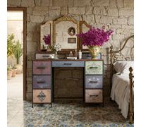 Toeletta Scrivania cm con 9 cassetti in tessuto, Mobili portaoggetti Stile Vintage, ripiani laterali, multicolore