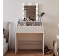Toeletta Tavolino Da Trucco Tavolo Con 9 Luci LED Con Luminosità Regolabile Specchio 2 Cassetti 3 Scomparti A Giorno Postazione Make Up In Legno Design Moderno 40 x 80 x 145 Cm Bianco