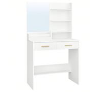 Toeletta, Tavolo da Trucco con Specchio Grande, Vanità per il trucco con 4 ripiani aperti e 2 scomparti, tavolino da toeletta con 2 cassetti, per camera da letto, soggiorno, bianco Informazioni su que