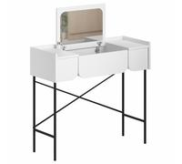 Toeletta Trucco Bianco Moderna Mobile Salvaspazio con Cassetti e Specchio