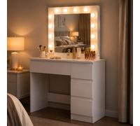 Toeletta Trucco con Luci Bianca Postazione Makeup 12 LED e Cassetti 94x43x140cm