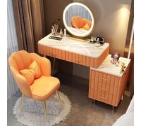 Toeletta Trucco, con Luci e Prese a Led Regolabili con specchio bambina 5 Cassetti per la Camera da Letto(Orange)