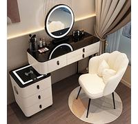 Toeletta Trucco Con Specchio Illuminato A LED, Tavolo Da Trucco Con Sgabello Imbottito, Moderna Postazione Trucco Con Stazione Di Ricarica E 2 Porte USB, Per Mobili Camera Da Letto ( Color : White B ,