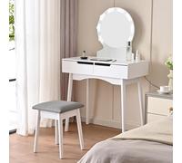 Toeletta Trucco Laura con Specchio e Sgabello 8 Luci Led Freddo Caldo Specchiera