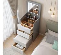 Toeletta Trucco, Scrivania Per Trucco, Mobile Trucco con Pieghevole Specchio E Luci, con Sgabello luci a LED Piano In Vetro Trasparente con 4 cassetti Toeletta Trucco Bambina (Grey,48 * 40 * 80CM)