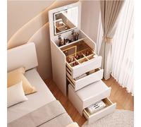 Toeletta Trucco, Scrivania per Trucco, Mobile Trucco con Pieghevole Specchio E Luci, con Sgabello luci a LED Piano in Vetro Trasparente con 4 cassetti Toeletta Trucco Bambina (White,48 * 40 * 80CM)