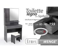 Toelette CONSOLLE SCRIVANIA MODERNA TAVOLO SPECCHIO SGABELLO WENGè 1558040 cm