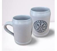 Töpferey Boccale da birra vichingo, tazza di argilla con incisione Vegvisir, tazza da caffè medievale, in ceramica, grigio