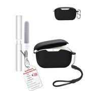 toergy Custodia in silicone antiurto impermeabile per JBL Wave Buds 2, custodia morbida e sottile con cordino, portachiavi e kit di pulizia, nero