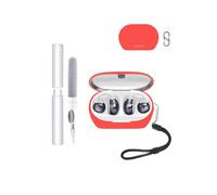 toergy Custodia per auricolari JBL Soundgear Clips, antiurto, impermeabile, morbida e sottile, in silicone, con cordino, portachiavi e kit di pulizia, rosso