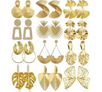 TOFBS 12 Paia Orecchini Donna Set Geometrica Orecchini Placcati in Oro Orecchini Pendenti Ipoallergenici Grande Orecchini Pendenti Set (Oro)