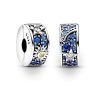 TOFBS 2 Pezzi Charm Donna Sole Luna Stella Argento Sterling 925 Zirconia Cubica Clip Ciondolo Compatibile Bracciale Pendenti Regalo Compleanno Festa Bambine Mamma (Blu)
