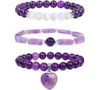 TOFBS 3 Pezzi Bracciale Ametista Naturale Cuore Ciondolo Quarzo Rosa Cristallo Pietra Preziosa Braccialetti Set Donna Gioielli