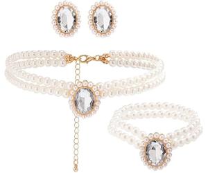 TOFBS 3 Pezzi Collana di Perle Set Ciondolo di Smeraldo Collana e Orecchini Bracciali Set Collane Perle di Plastica Gioielli per Sposa San Valentino Regali bianca