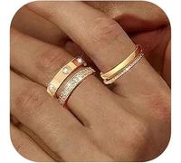 TOFBS 3 Pezzi Set Anelli Impilabili Placcati Oro 18k Zirconia Cubica Brillante Gioielli Donna Eleganti Lussuosi