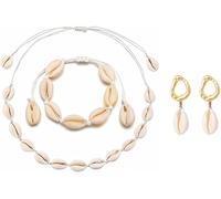 TOFBS 3 Pezzi Set Parure Conchiglie Naturali Collana Bracciale Orecchini Gioielli Artigianali Stile Marino Boho Accessori Estivi