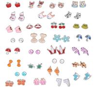 TOFBS 30 Paia Orecchini Set per Ragazza Donna, Simpatici Animali Volpe Rana Fungo Margherita Perla Corona Cuore Arcobaleno Orecchini, Gioielli Set per Bambini da Vestire (#2)