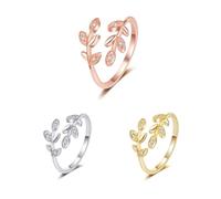 TOFBS 3PCS Anelli Donna Argento Oro Foglia di Olivo Diamante Simulato Zirconi Regolabile Aperto Anello Oro Rosa Gioiello Minimalista Ring Set Anniversario Valentino Compleanno