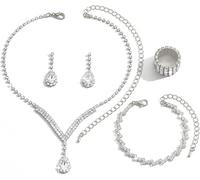 TOFBS 4 Pezzi Set Gioielli Donna Cristalli Brillanti Collana Goccia Orecchini Bracciale Anello Elastico Parure Elegante