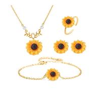 TOFBS 4 Pezzi Set Gioielli Girasole Collana Bracciale Anello Orecchini Argento Donna Elegante Parure Bigiotteria Accessori Primavera Estate