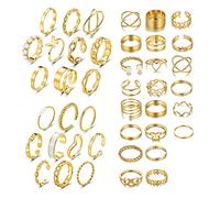 TOFBS 42 Pezzi Set di Anelli per Nocche Vintage per Donna Ragazze Bohemien Oro Accatastabili Knuckle Anello Set Perla Farfalla Cuore Anelli Set