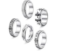 TOFBS 5 Pezzi Anelli Rotanti Antistress Acciaio Inossidabile Set Anelli Luna Stelle Glitter Fiori Intrecciati Gioielli Donna