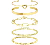 TOFBS 5 Pezzi Bracciali Donna Set Nodo Catena Perle Polsino Aperto Braccialetto Minimalista Elegante Argento Gioielli Stile Contemporaneo