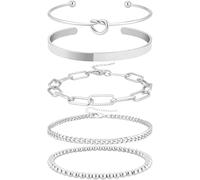 TOFBS 5 Pezzi Bracciali Donna Set Nodo Catena Perle Polsino Aperto Braccialetto Minimalista Elegante Argento Gioielli Stile Contemporaneo