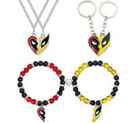 TOFBS 6 Pezzi Set Gioielli Supereroi Collane Cuore Divisibile Bracciali Perline Portachiavi Maschere Amicizia Coppia Ciondoli Abbinati Rosso Giallo Nero