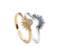 TOFBS Anelli Donna Argento Sole e Luna Ragazza Aperti Regolabili Antistress Anello Diamante Simulato Zirconi Anelli Oro per Regalo Di Compleanno Anniversario Matrimonio