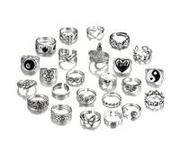 TOFBS Anelli Set Vintage Argento Gotico Punk per Uomo Donna Knuckle Anello Accatastabili Anelli Boho Y2K Emo Farfalla Serpente Teschio Cuore Fiore Chunky Rings Set (24 Pezzi)