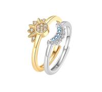 TOFBS Anelli Sole e Luna Argento Scintillante e Anello Luna Blu con Placcatura in Oro Regolabile Anelli di Coppia Sovrapposto Promessa Rings Regalo di Compleanno Matrimonio Argento+Oro