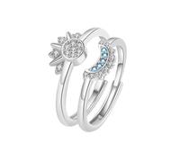TOFBS Anelli Sole e Luna Argento Scintillante e Anello Luna Blu con Placcatura in Oro Regolabile Anelli di Coppia Sovrapposto Promessa Rings Regalo di Compleanno Matrimonio Argento+Argento