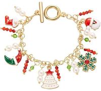 TOFBS Bracciale Donna Natale Charm in Oro con Perle e Cristalli Bracciale Pandora Donna Idee Regalo Donna Accessorio Moda per Feste e Celebrazioni