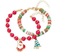 TOFBS Bracciale Donna Set da 2 Pezzi Babbo Lega Ciondoli Perline Colorate Gioielli Natale Festività Ipoallergenico Perfetti Regalo per Ragazze（#2）