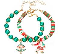 TOFBS Bracciale Donna Set da 2 Pezzi Babbo Lega Ciondoli Perline Colorate Gioielli Natale Festività Ipoallergenico Perfetti Regalo per Ragazze（#1）