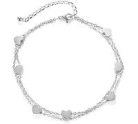 TOFBS Cavigliera Cuore per Donna e Ragazze Placcato Argento/Oro Rosa Acciaio Inossidabile Regolabile Boho Cavigliera a Strati Spiaggia Cavigliera Catena del Piede Gioielli (Argento)