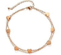 TOFBS Cavigliera Cuore per Donna e Ragazze Placcato Argento/Oro Rosa Acciaio Inossidabile Regolabile Boho Cavigliera a Strati Spiaggia Cavigliera Catena del Piede Gioielli (Oro Rosa)