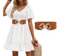 TOFBS Cintura Donna Ampie Cinture Elegante in Pelle PU Elastiche in Vintage alla Moda con Fibbia Metallo Retrò Cinta per Vestiti Abiti (Marrone chiaro)