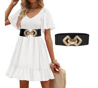 TOFBS Cintura Donna Ampie Cinture Elegante in Pelle PU Elastiche in Vintage alla Moda con Fibbia Metallo Retrò Cinta per Vestiti Abiti (Nero)