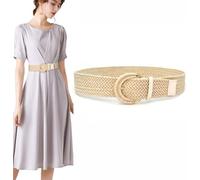 TOFBS Cintura Intrecciata Larga Elastica Donna Fibbia Rotonda Tessuto Corda Accessorio Abito Elegante