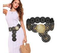 TOFBS Cintura per Donna Elegante Larga a Disco Cintura Occidentale Vintage Regolabile in Vita Rotonda Vuote Cintura Fibbia in Metallo Larga Stile Cowboy Accessori(Oro)