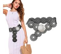 TOFBS Cintura per Donna Elegante Larga a Disco Cintura Occidentale Vintage Regolabile in Vita Rotonda Vuote Cintura Fibbia in Metallo Larga Stile Cowboy Accessori(Argento)