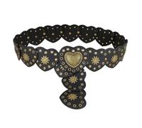 TOFBS Cintura per Donna Vintage Boho Western da Cowboy in Pelle - Vita a Forma di Cuore Cavo in Metallo Regolabile Con Fibbia (Nero)