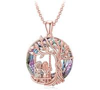 TOFBS Ciondolo Altalena Albero Rotondo Collana Pendente Cristallo Iridescente Gioiello Argento Donna Amicizia Sorellanza