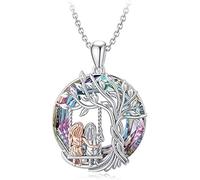 TOFBS Ciondolo Altalena Albero Rotondo Collana Pendente Cristallo Iridescente Gioiello Argento Donna Amicizia Sorellanza