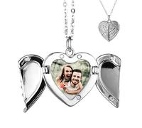 TOFBS Collana a Forma di Cuore Ali d'Angelo con Immagine Personalizzata con Foto Collana con Ciondolo per Foto Regalo per Donne Ragazze Mamma Fidanzata Moglie(Argento)