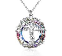 TOFBS Collana Albero Della Vita In Argento 925 Con Cristallo Arcobaleno Ciondolo Rotondo Gioielli Donna Eleganti Collana Con Pendente Albero Della Vita Accessori Gioielli Unici